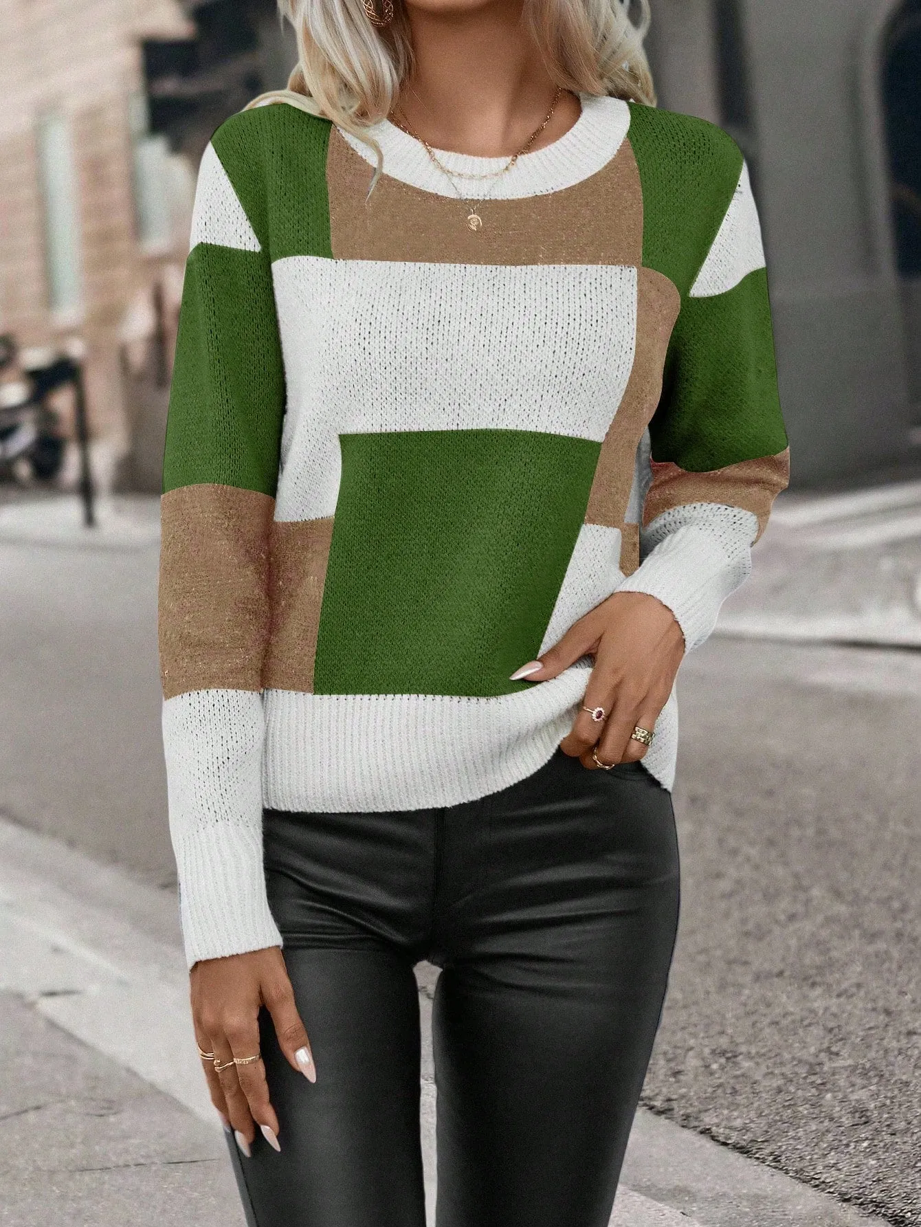Color Block Drop Shoulder Sweater