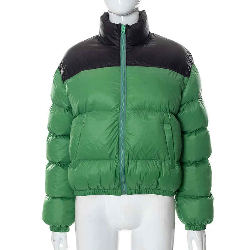 Color Block Zip Up Puffer Jacket