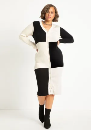Colorblock Sweater Cardigan Dress