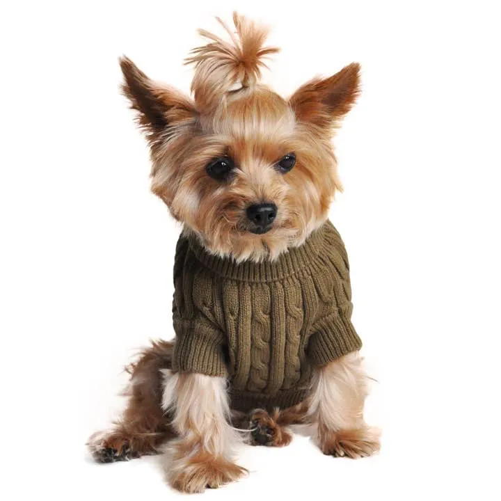 Combed Cotton Cable Knit Pet Sweater - Herb Green