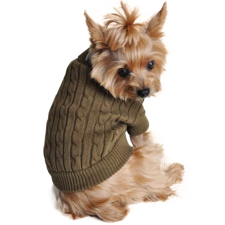Combed Cotton Cable Knit Pet Sweater - Herb Green