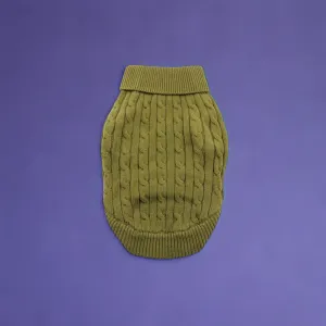 Combed Cotton Cable Knit Pet Sweater - Herb Green