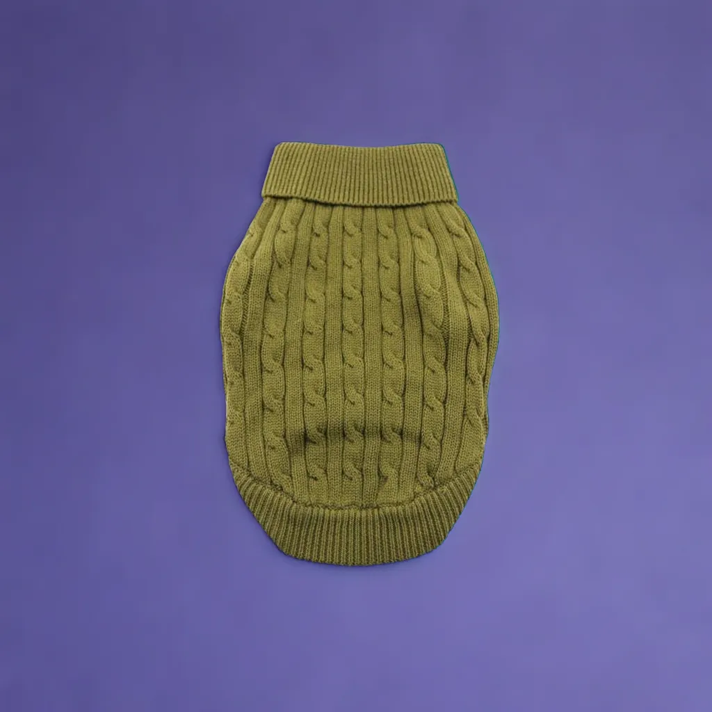 Combed Cotton Cable Knit Pet Sweater - Herb Green