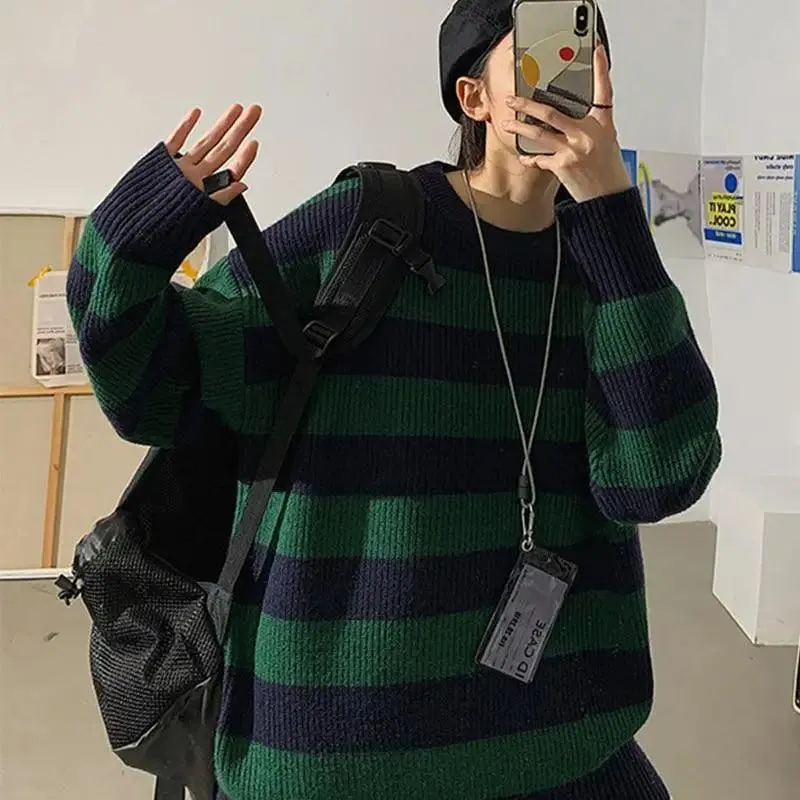 Comfortable Autumn Winter Knitted Striped Sweater Women Casual Oversized Pullovers Sweaters Loose Warm Jumper Streetwear Teen Knitwear