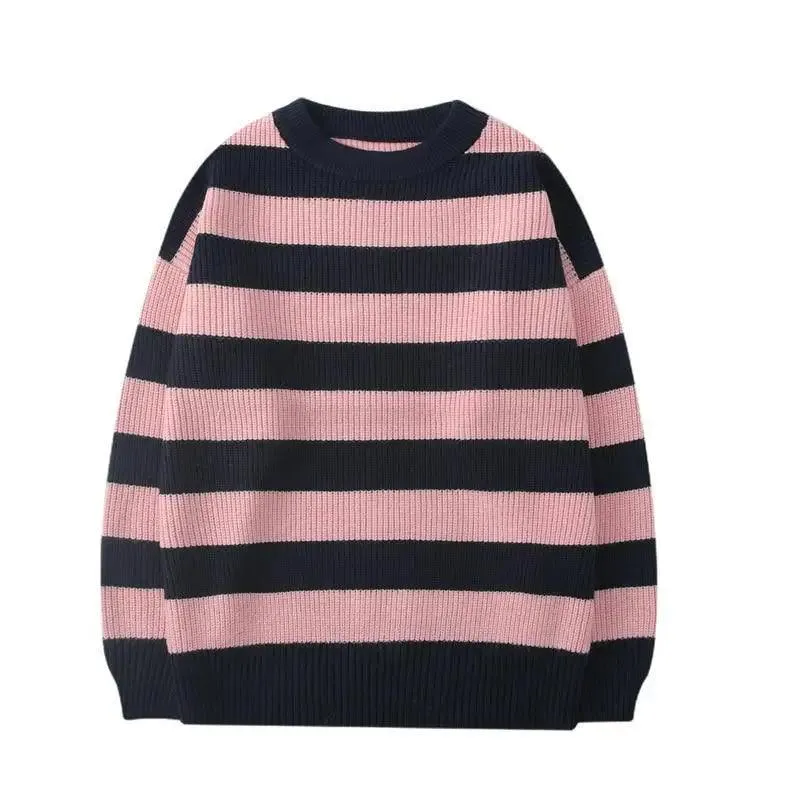 Comfortable Autumn Winter Knitted Striped Sweater Women Casual Oversized Pullovers Sweaters Loose Warm Jumper Streetwear Teen Knitwear