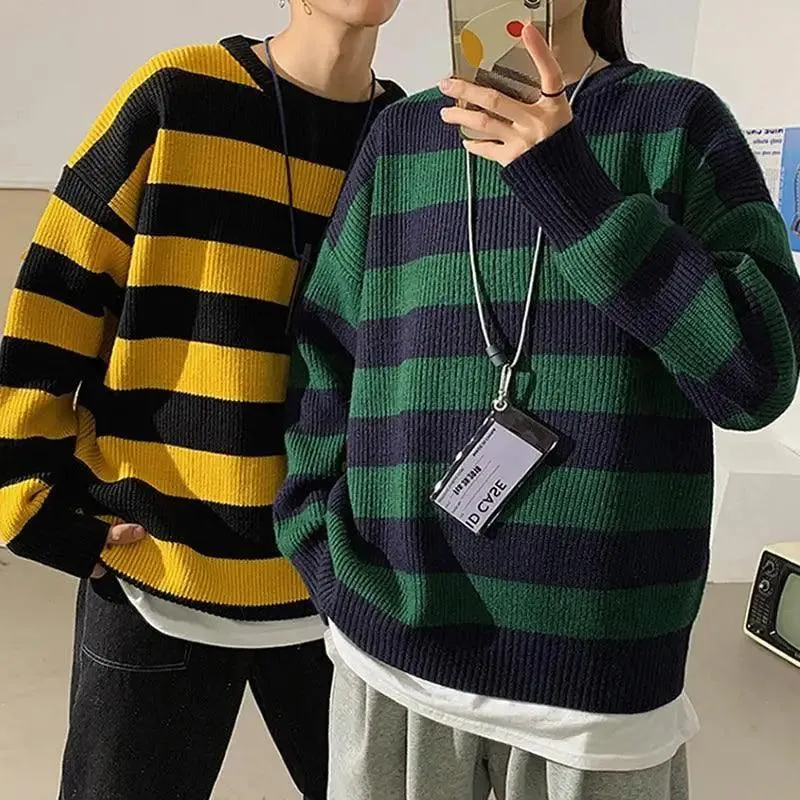 Comfortable Autumn Winter Knitted Striped Sweater Women Casual Oversized Pullovers Sweaters Loose Warm Jumper Streetwear Teen Knitwear