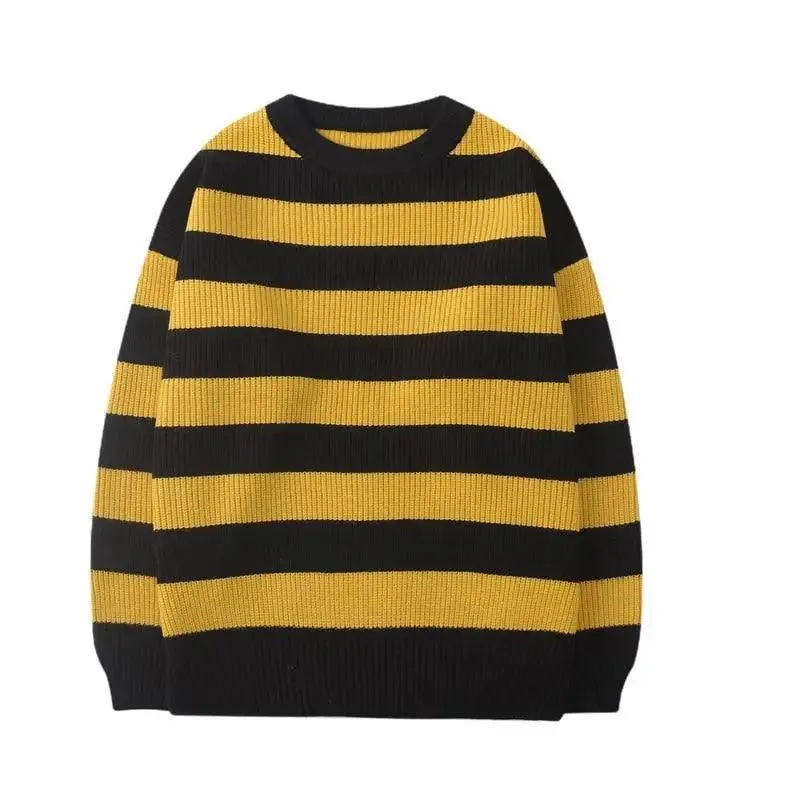 Comfortable Autumn Winter Knitted Striped Sweater Women Casual Oversized Pullovers Sweaters Loose Warm Jumper Streetwear Teen Knitwear