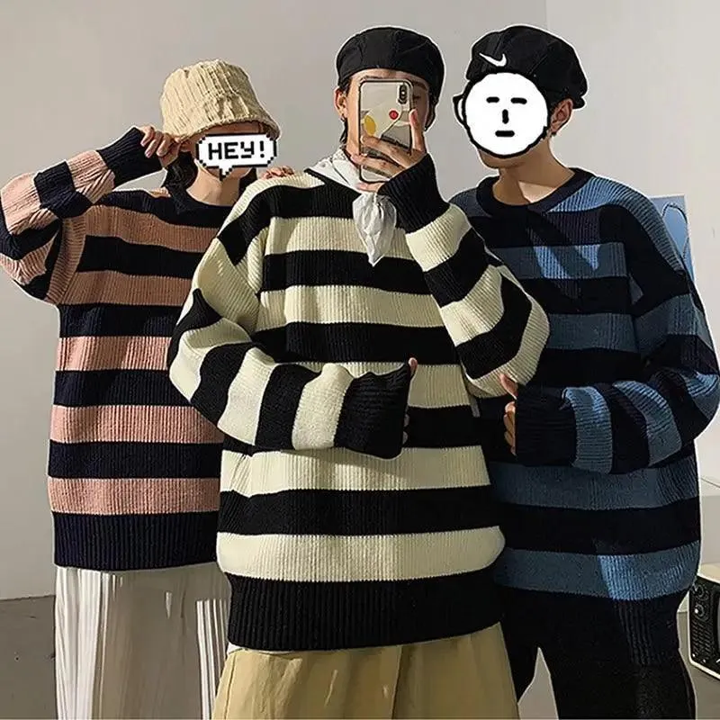 Comfortable Autumn Winter Knitted Striped Sweater Women Casual Oversized Pullovers Sweaters Loose Warm Jumper Streetwear Teen Knitwear