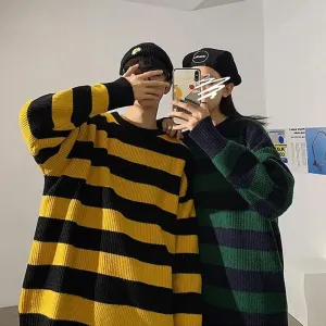 Comfortable Autumn Winter Knitted Striped Sweater Women Casual Oversized Pullovers Sweaters Loose Warm Jumper Streetwear Teen Knitwear
