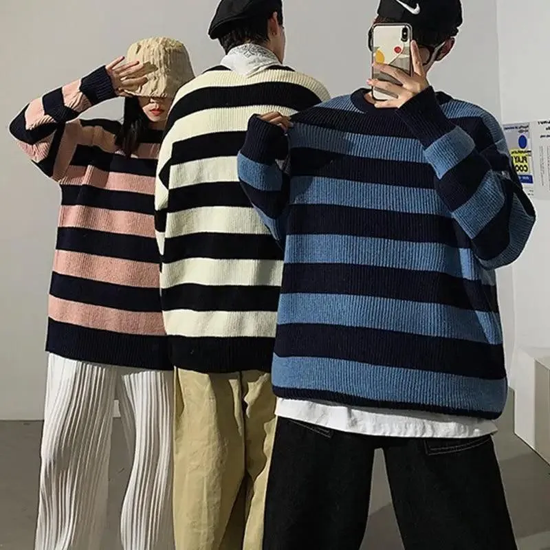 Comfortable Autumn Winter Knitted Striped Sweater Women Casual Oversized Pullovers Sweaters Loose Warm Jumper Streetwear Teen Knitwear