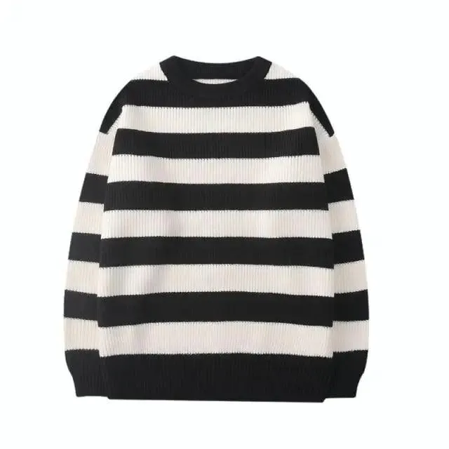 Comfortable Autumn Winter Knitted Striped Sweater Women Casual Oversized Pullovers Sweaters Loose Warm Jumper Streetwear Teen Knitwear