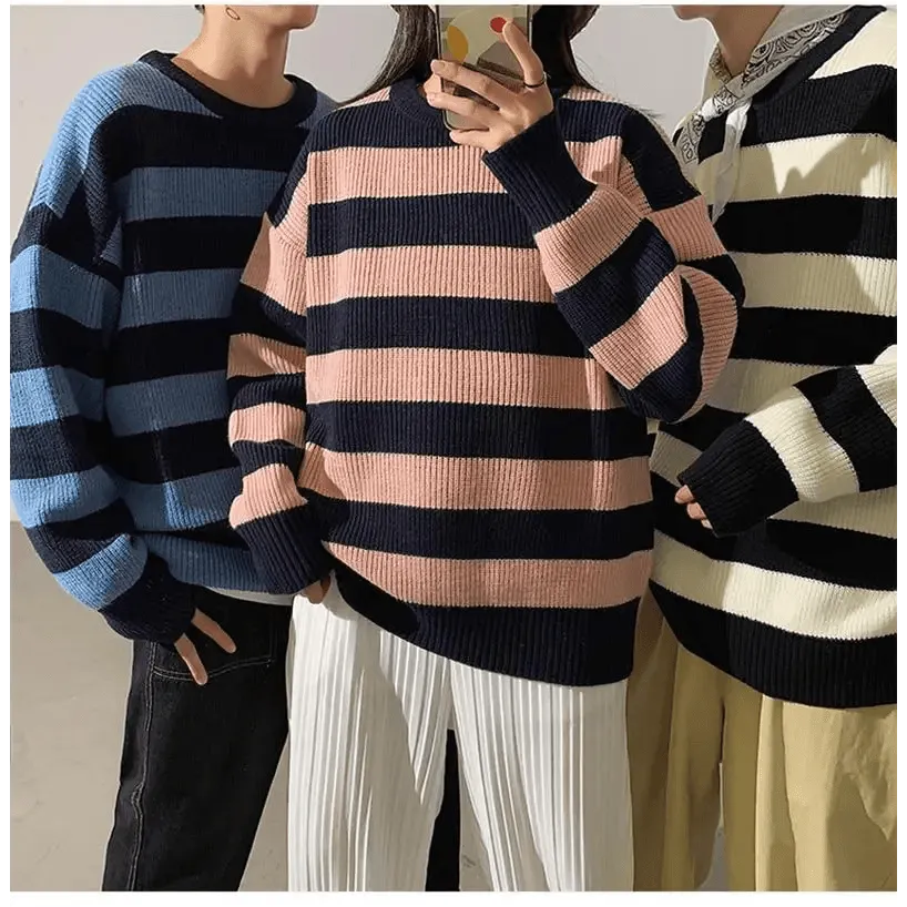 Comfortable Autumn Winter Knitted Striped Sweater Women Casual Oversized Pullovers Sweaters Loose Warm Jumper Streetwear Teen Knitwear