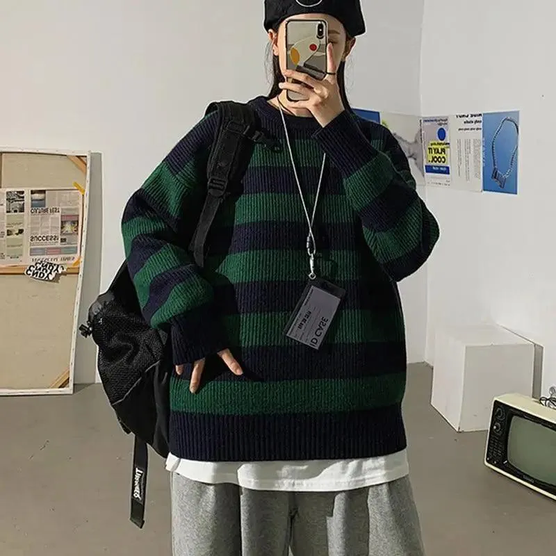 Comfortable Autumn Winter Knitted Striped Sweater Women Casual Oversized Pullovers Sweaters Loose Warm Jumper Streetwear Teen Knitwear