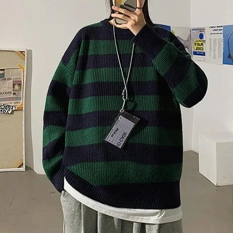 Comfortable Autumn Winter Knitted Striped Sweater Women Casual Oversized Pullovers Sweaters Loose Warm Jumper Streetwear Teen Knitwear