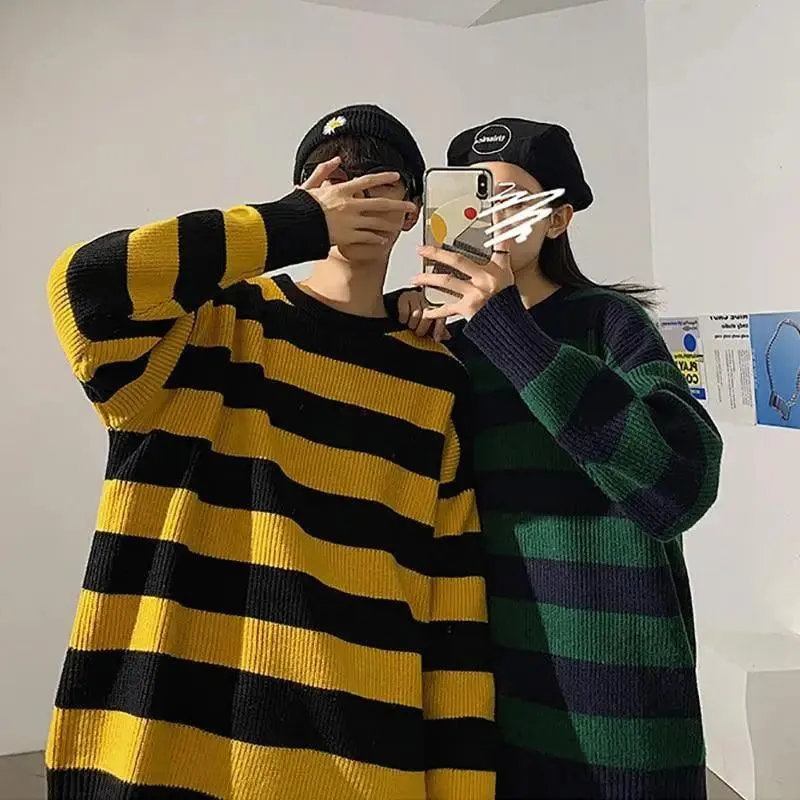 Comfortable Autumn Winter Knitted Striped Sweater Women Casual Oversized Pullovers Sweaters Loose Warm Jumper Streetwear Teen Knitwear