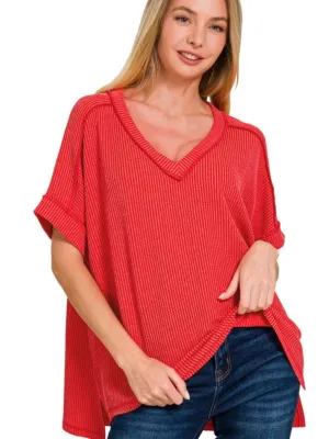 Common Sense Ribbed Top: Ruby