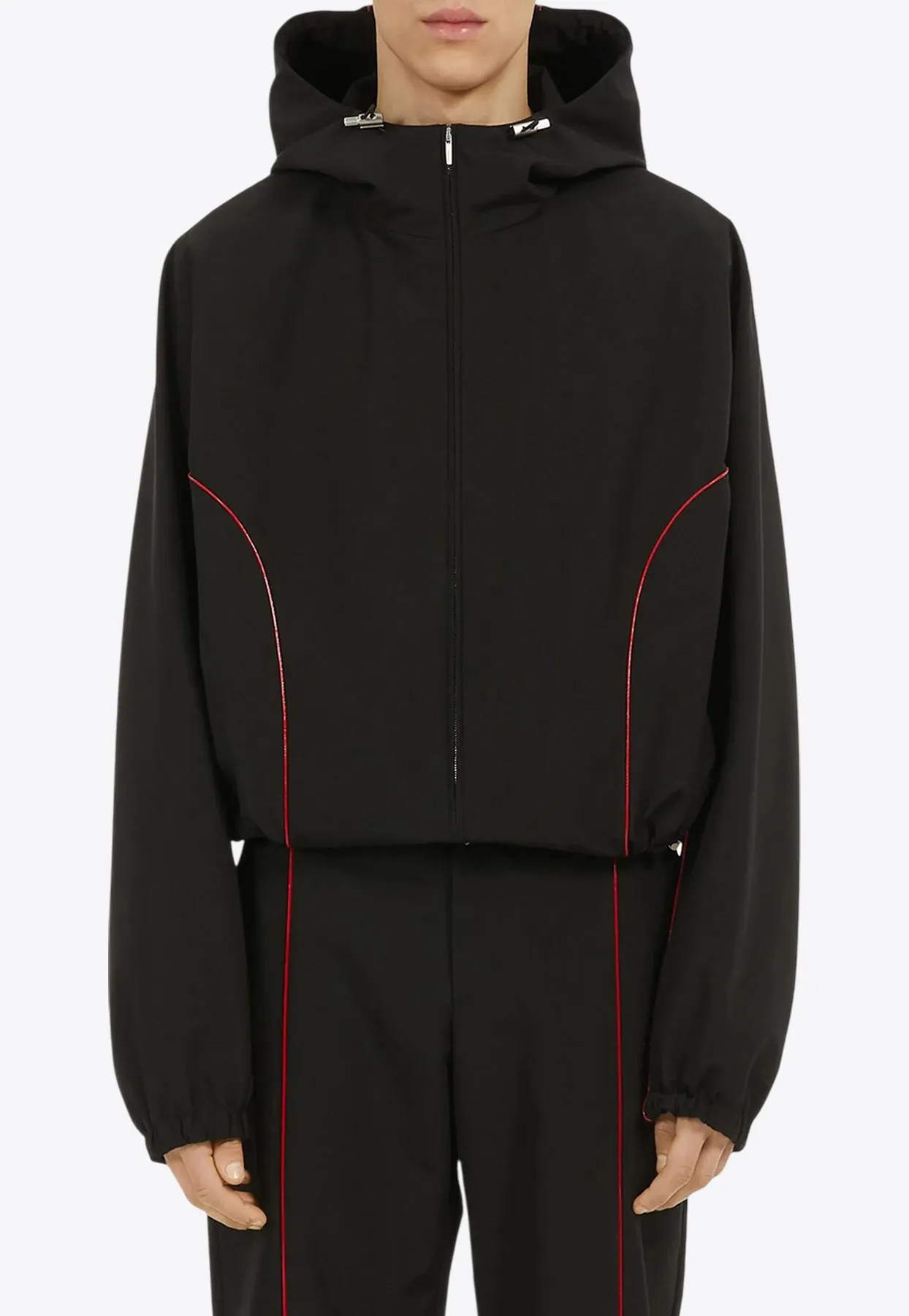 Contrast-Piping Drawstring Jacket