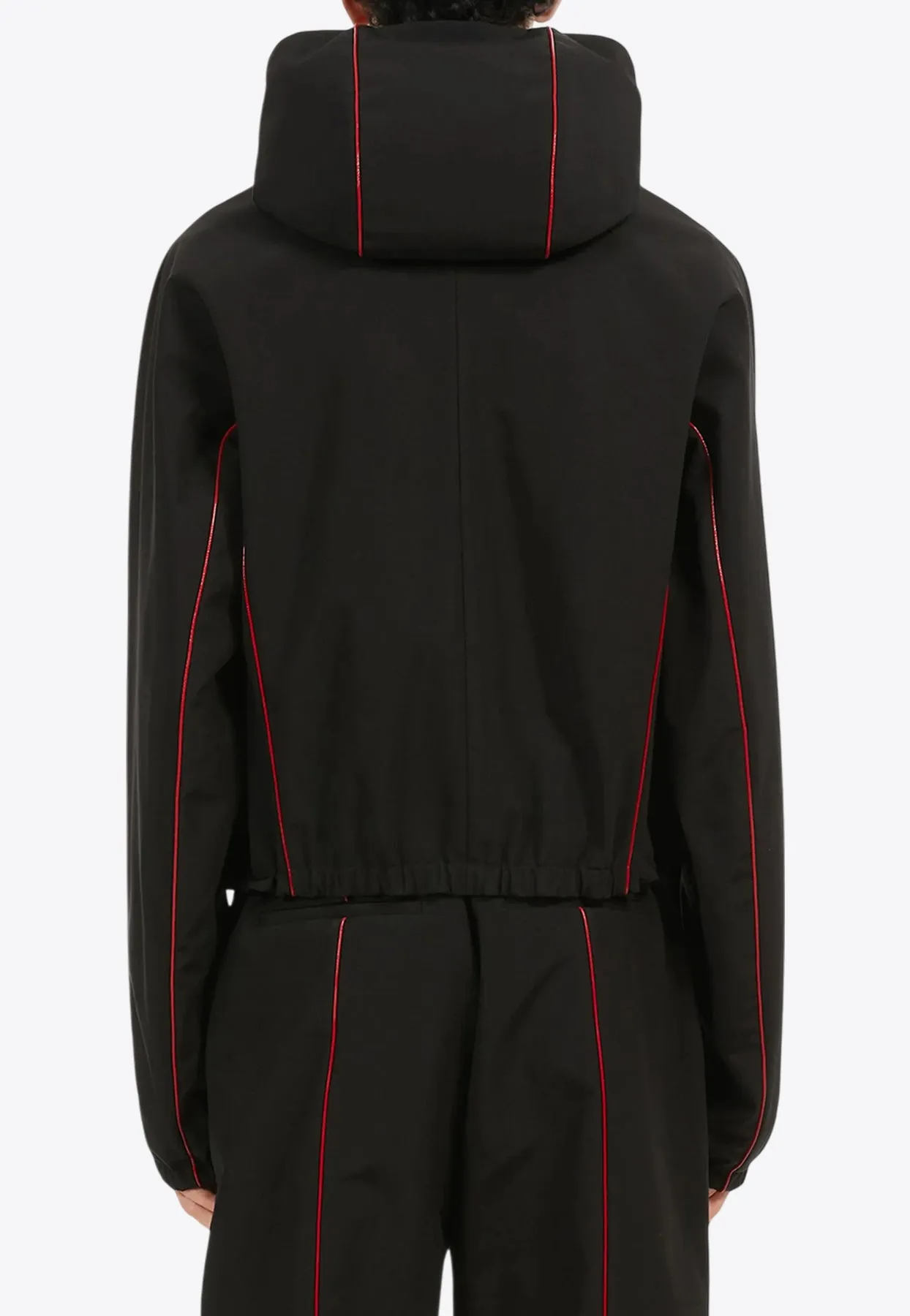 Contrast-Piping Drawstring Jacket