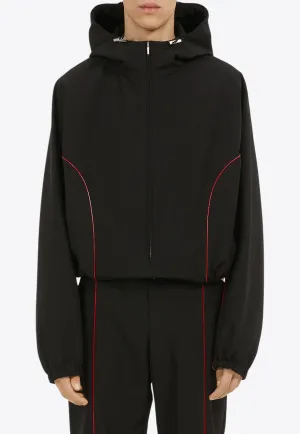 Contrast-Piping Drawstring Jacket