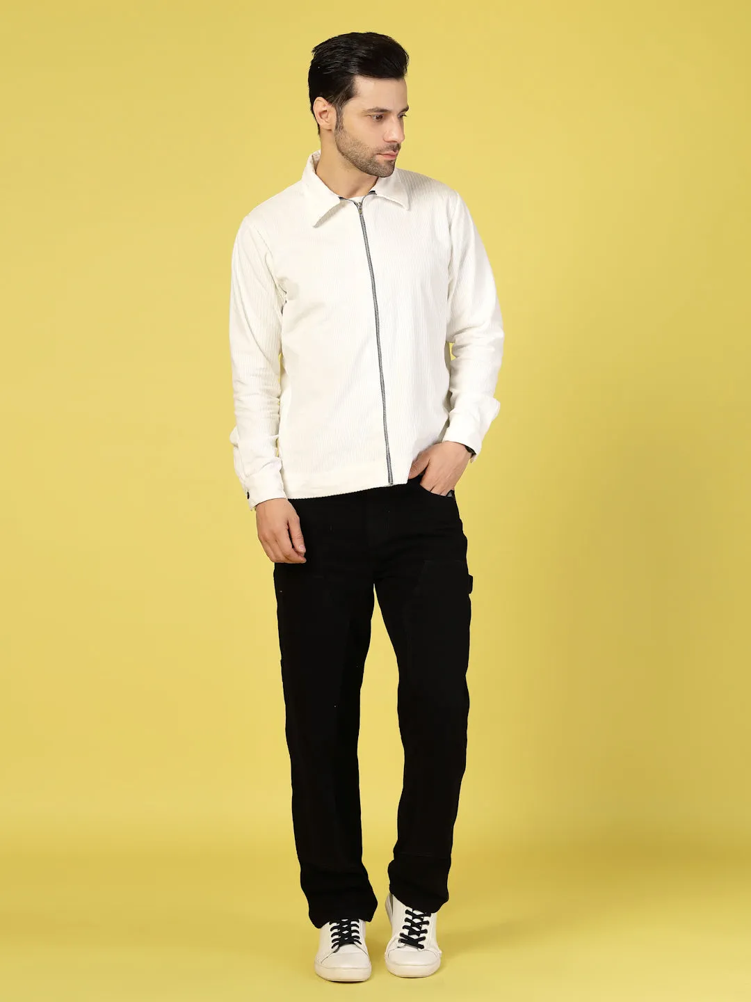 Corduroy Textured Zipper Jacket