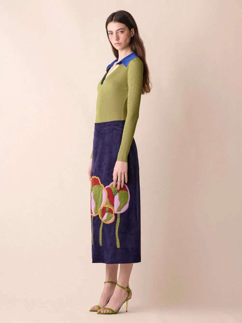 Corvus Embroidered Suede Skirt