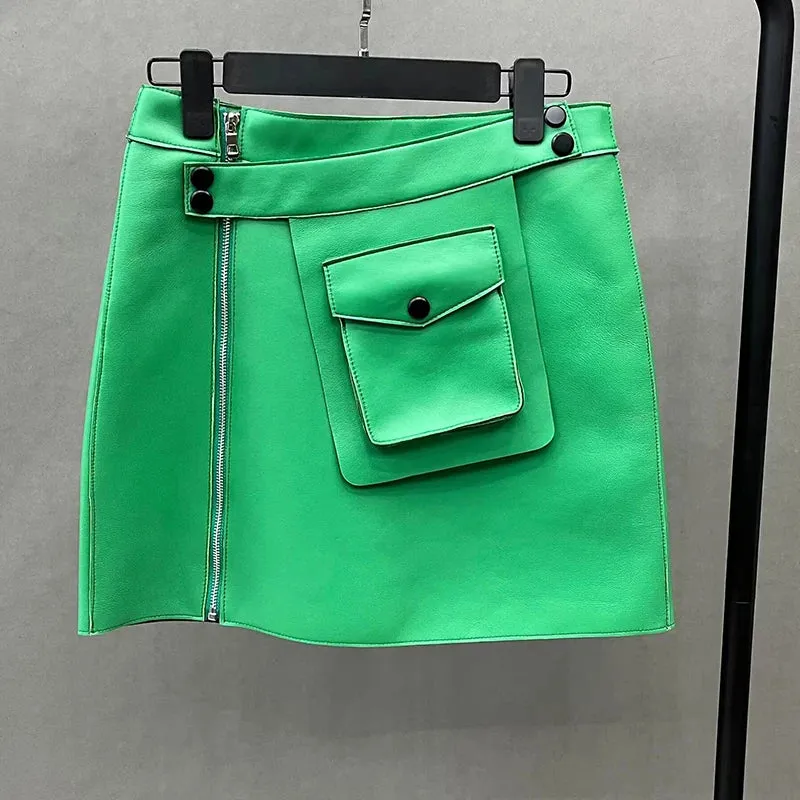 Daija - Front Pocket Leather Skirt