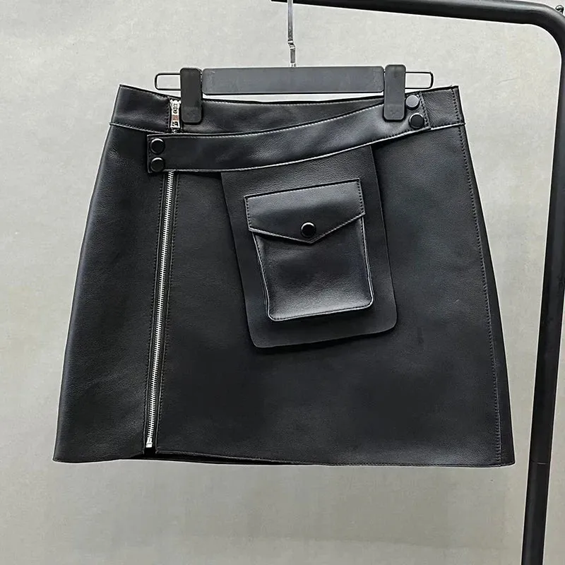Daija - Front Pocket Leather Skirt