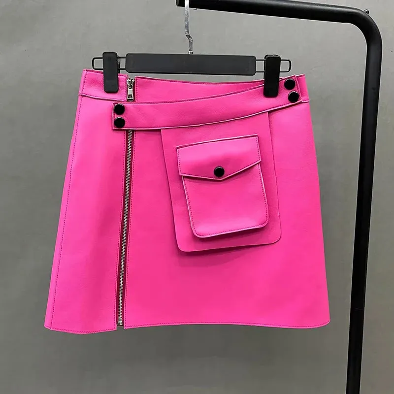 Daija - Front Pocket Leather Skirt
