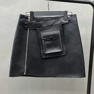 Daija - Front Pocket Leather Skirt