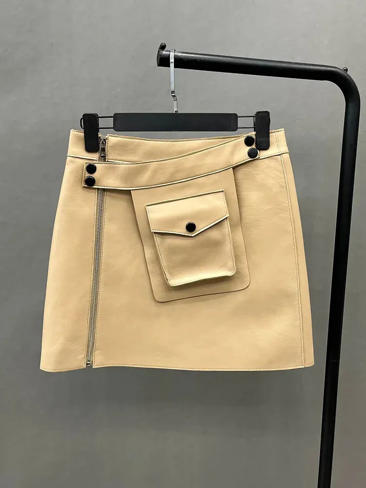 Daija - Front Pocket Leather Skirt
