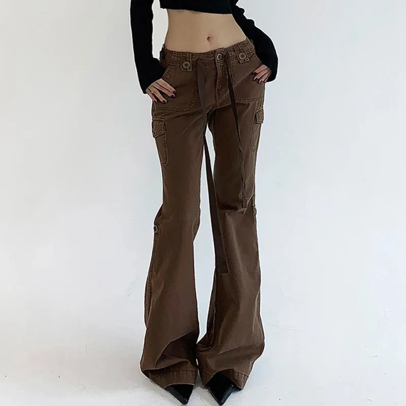 Dark Brown Low Rise Flare Jeans