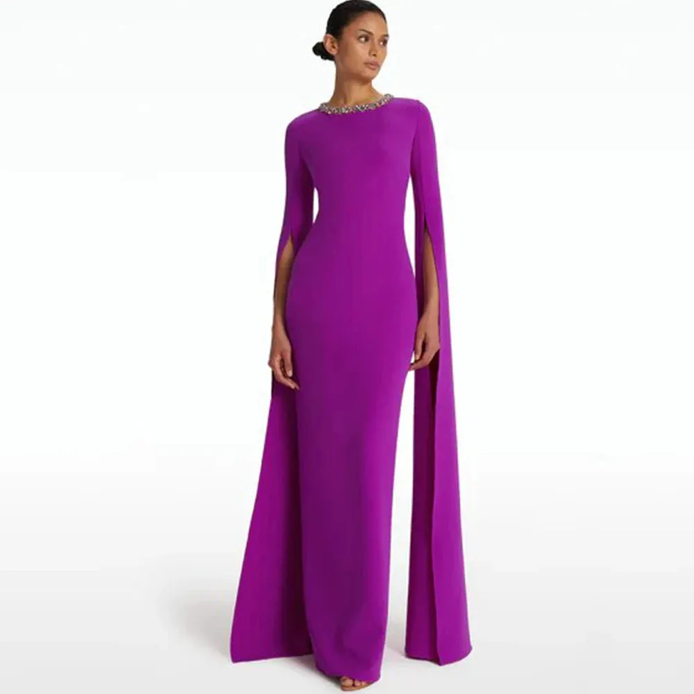 Dark Magenta Prom Dress – Jersey Rhinestone Bespoke Gown, Column Scoop Neck, Floor-Length