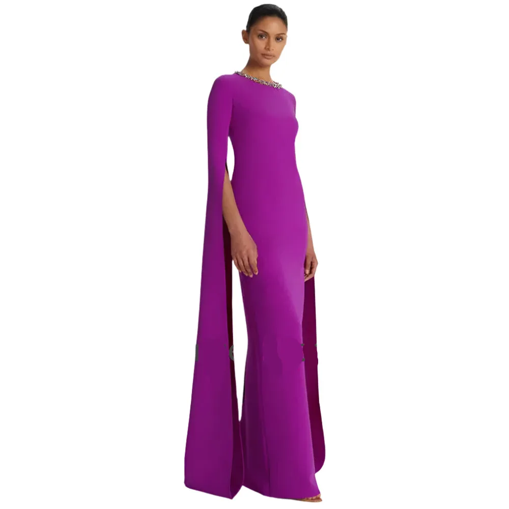 Dark Magenta Prom Dress – Jersey Rhinestone Bespoke Gown, Column Scoop Neck, Floor-Length