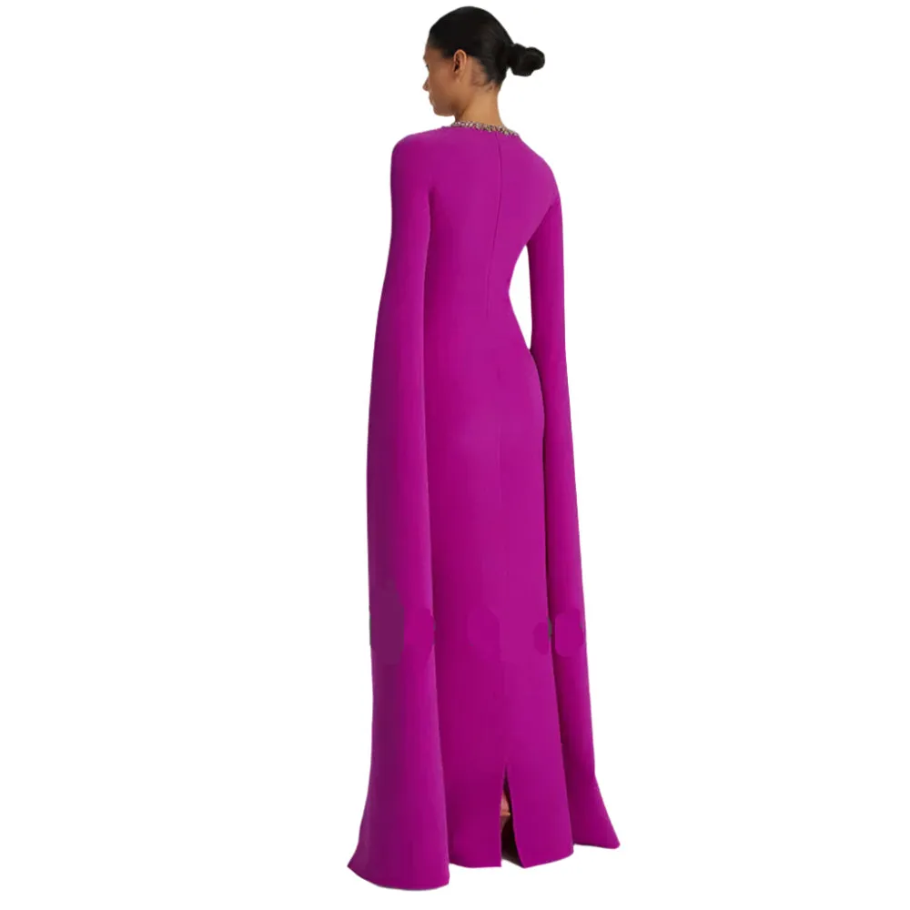 Dark Magenta Prom Dress – Jersey Rhinestone Bespoke Gown, Column Scoop Neck, Floor-Length