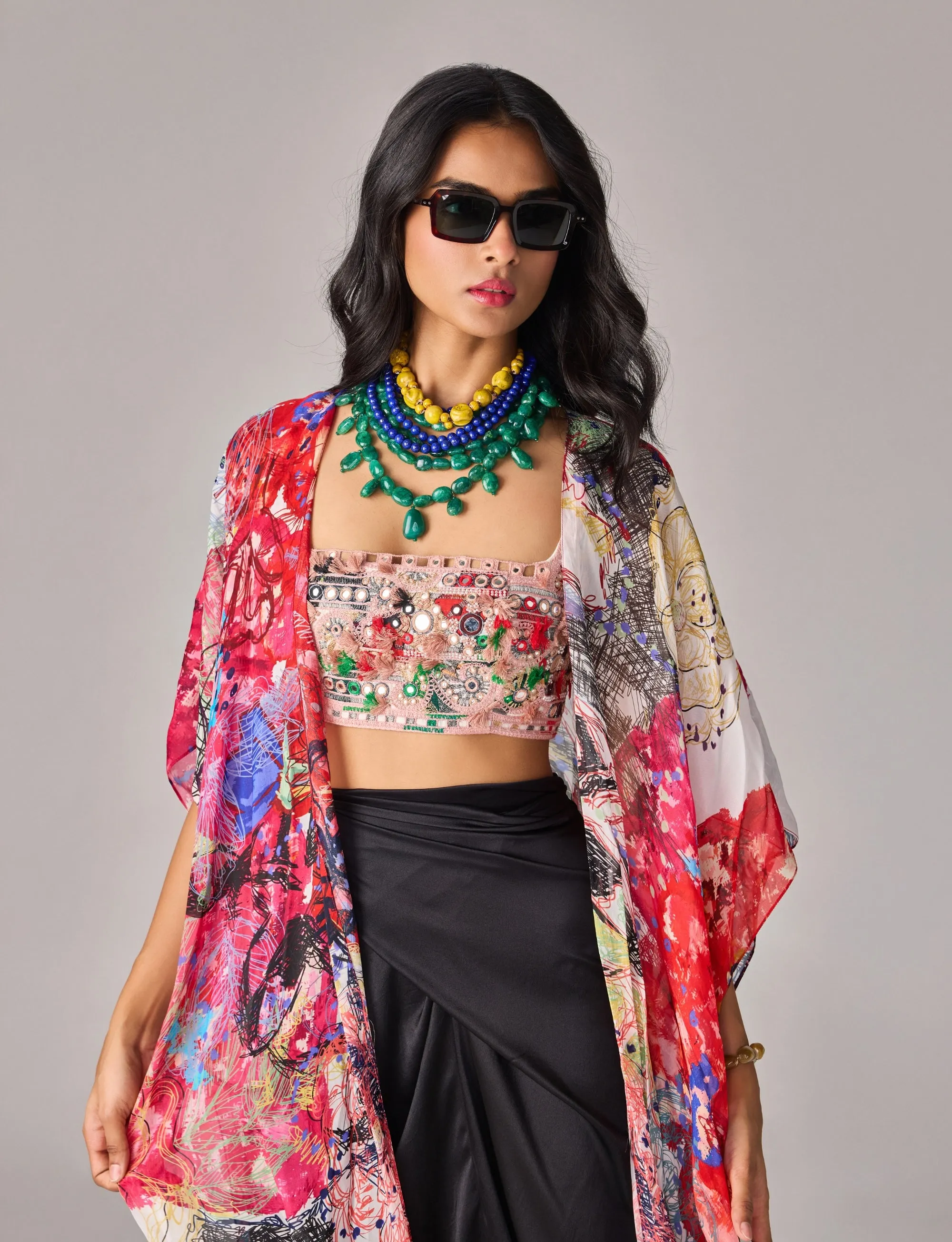 Dolly multicolor cape, bustier and skirt