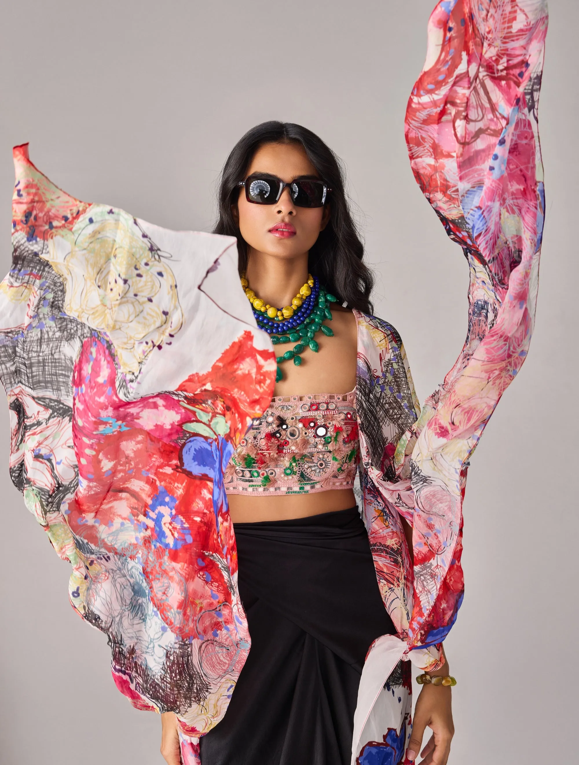 Dolly multicolor cape, bustier and skirt