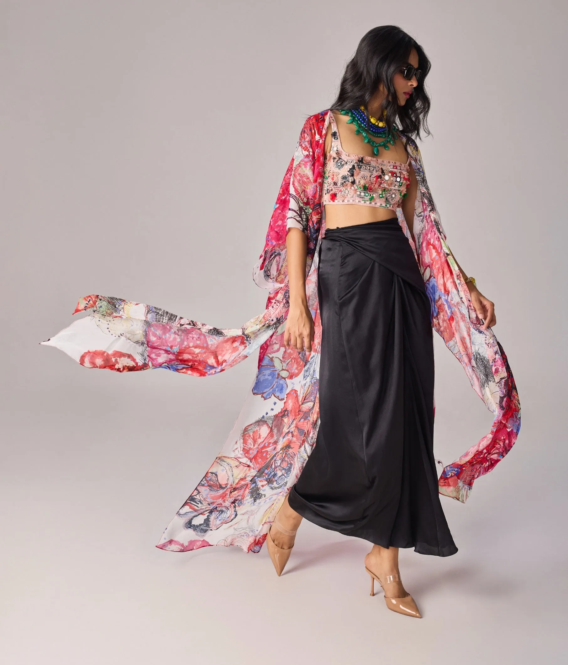 Dolly multicolor cape, bustier and skirt
