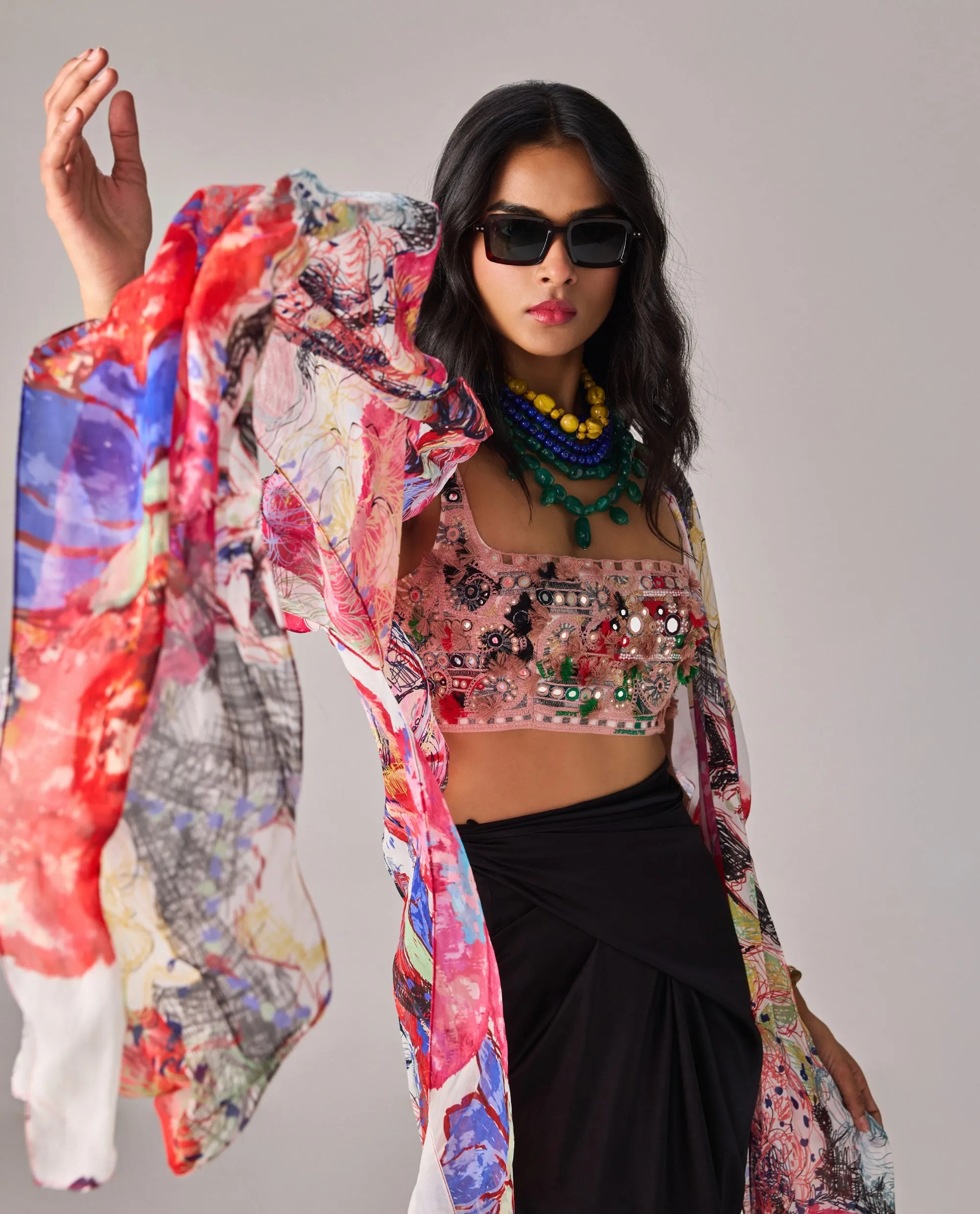 Dolly multicolor cape, bustier and skirt