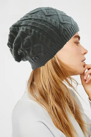 Dream Cable Knit Beanie Winter Slouch Hat Charcoal Gray Burgundy Brown Beige Or Blue You Choose Diamond Cable Classic Boho For Free Spirited People