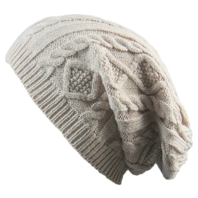 Dream Cable Knit Beanie Winter Slouch Hat Charcoal Gray Burgundy Brown Beige Or Blue You Choose Diamond Cable Classic Boho For Free Spirited People