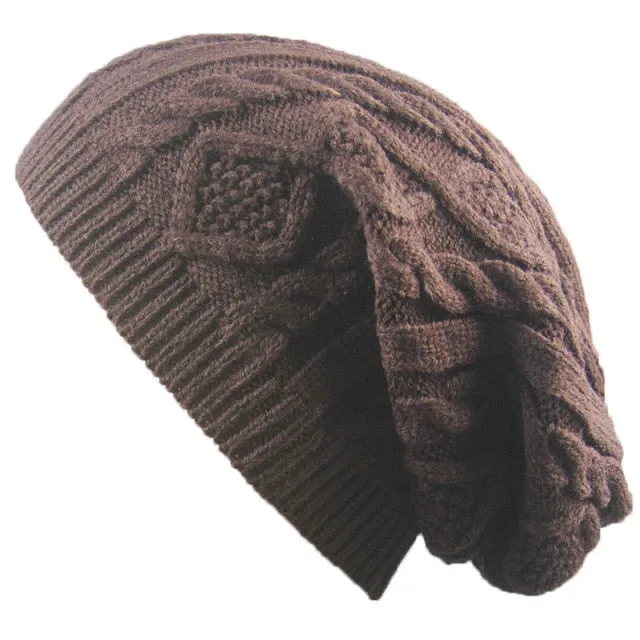 Dream Cable Knit Beanie Winter Slouch Hat Charcoal Gray Burgundy Brown Beige Or Blue You Choose Diamond Cable Classic Boho For Free Spirited People