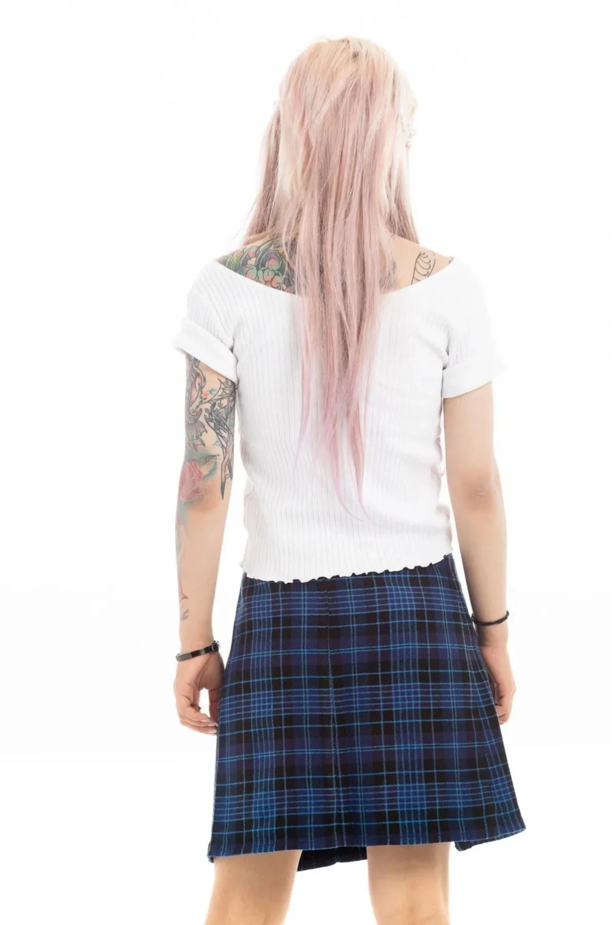 Dual-Buckle Tartan Plaid Mini Skirt