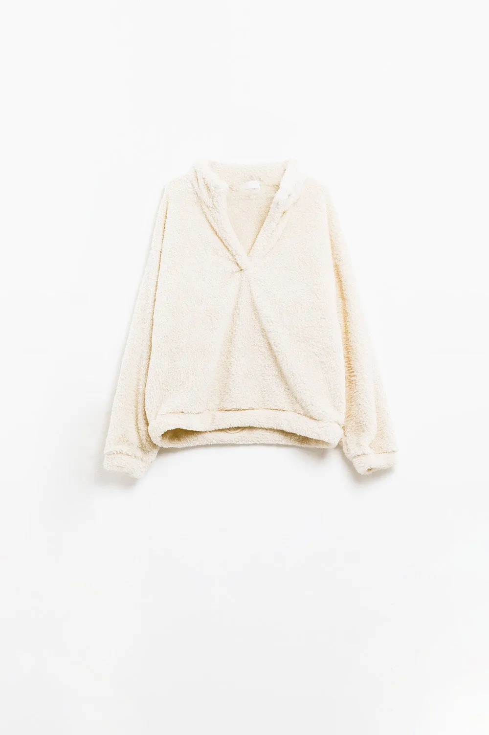 ecru fluffy v-neck sweater