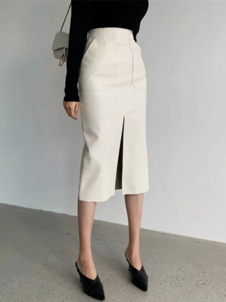Edgy Elegance High Waisted Leather Skirt