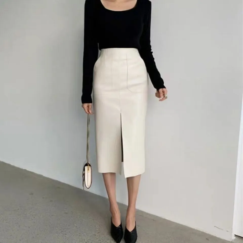 Edgy Elegance High Waisted Leather Skirt