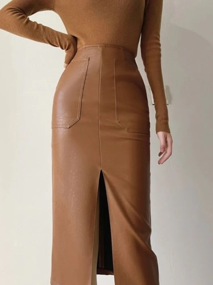 Edgy Elegance High Waisted Leather Skirt