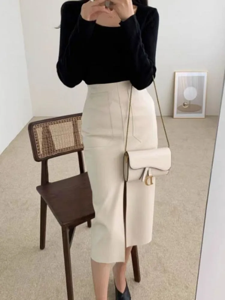 Edgy Elegance High Waisted Leather Skirt