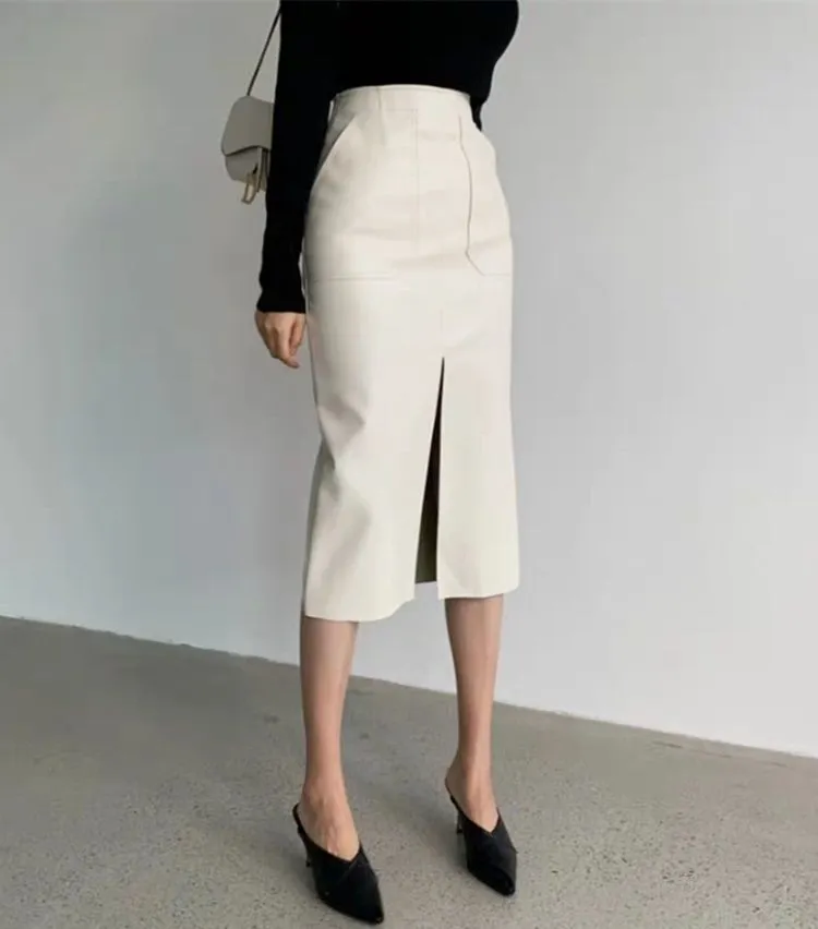 Edgy Elegance High Waisted Leather Skirt