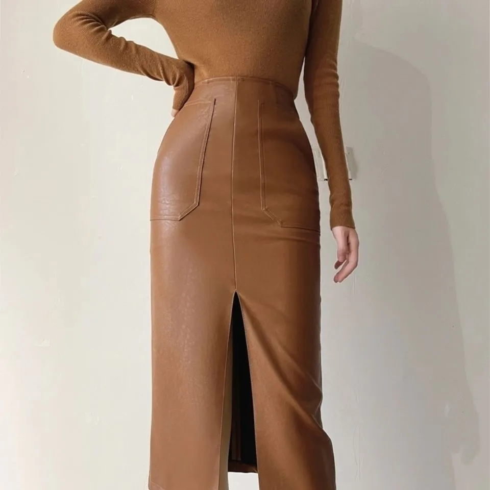 Edgy Elegance High Waisted Leather Skirt