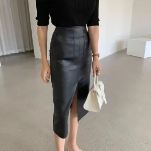 Edgy Elegance High Waisted Leather Skirt